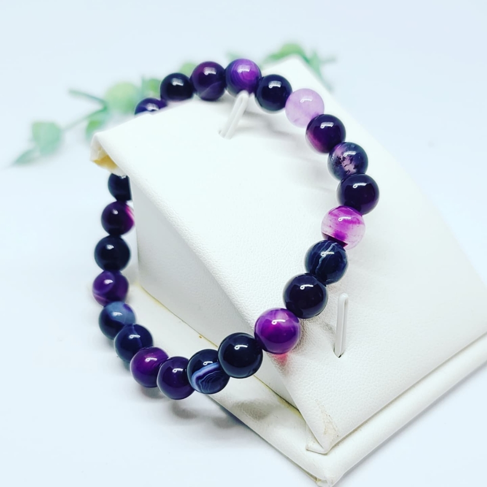 Purple Lace Agate beaded bracelet 8 mm